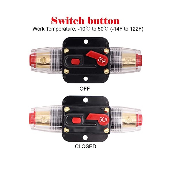 Tuijodaix 2 Pack Inline 60amp Circuit Breaker with Manual Reset