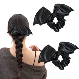 2 Pcs Halloween Bat Hair Scrunchies for Women Black Bat Shaped Ribbon Elastic Hair Ties Goth Scrunchies Cute Halloween Rubber Band Party Decoration Accessories