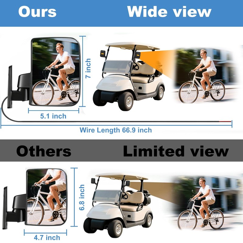 Golf Cart Mirror Universal with Turn Signal Light Golf Cart