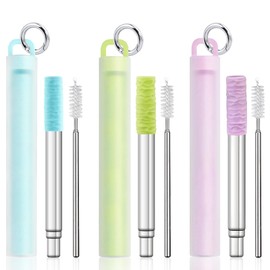 Reusable Straws 3Pack Metal Straw Foldable Portable Drinking Straw Travel Stainless Steel Straws Set with Case and Clean Brush