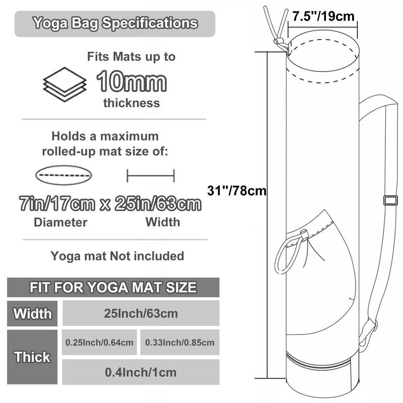 sportsnew Yoga Mat Bag Large with Adjustable Carry Strap Pilates