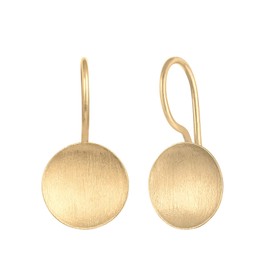 Golden Women's Earrings Matt, Silver Earrings with Circle Plates, Round Drop Earrings Disk Brushed (14 mm), 925 Sterling Silver Gold-Plated, Earrings for Women and Girls, Sterling Silver