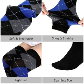 Pack of 2 Warm Winter Knee Socks Checked Pattern Inner Terry Towelling Women's Extra Long Socks Over Knee Socks Overknee Stockings Socks Casual High Boat Stockings