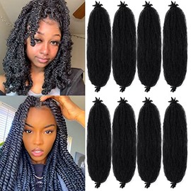 Marley Hair 24 Inch Pre Separated Springy Afro Twist Hair 8 Packs Marley Twist Braiding Hair for Faux Locs Crochet Hair Synthetic Protective Spring Twist Hair Extensions for Black Women (1b#)