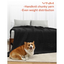YnM 100% Cotton Weighted Blanket, Handmade Chunky Knitted Throw, No fillers Design, Soft and Breathable, Machine Washable Bed Blanket for Sleep or Home Decor (Dark Grey, 50x60 Inch, 15lbs)