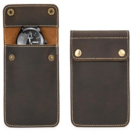 newsbirds 2pcs Genuine Leather Watch Pouch, Watch Case & Bag For Travelling Portable Travel Watch Cases Watch Durable Travel Pouch Case, Dark Brown