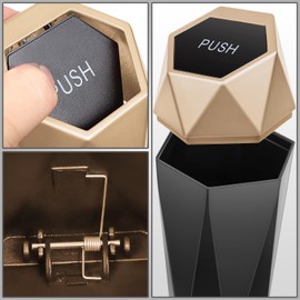 DNA MOTORING 2PCS Mini Car Auto Trash Can with Removable Lid, Leakproof Mini Garbage Bin for Automotive Home Office,Black/Gold,Set of 2,ZTL-OD-01-GD