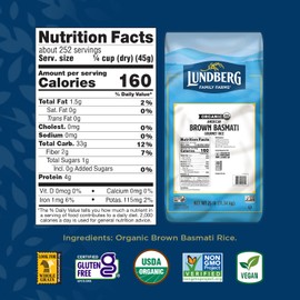 Lundberg Organic Long-Grain Brown Basmati Rice, Bulk – Non-Sticky, Fluffy & Aromatic, Responsibly Grown in California, 25 Lbs