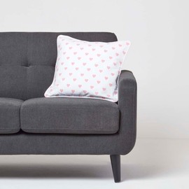 Homescapes Cushion Cover with Pink Hearts, Decorative Cushion Cover 45 x 45 cm for Decorative Cushions and Children's Pillows, 100% Cotton with Zip, Pink Bottom