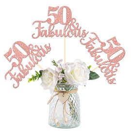 ZHUOWEISM 12 PCS 50 and Fabulous Centerpiece Sticks Double Sided Happy 50th Birthday Table Flower Centerpieces Sticks Cheers to 50 Floral Decorations for 50th Birthday Party Supplies Rose Gold