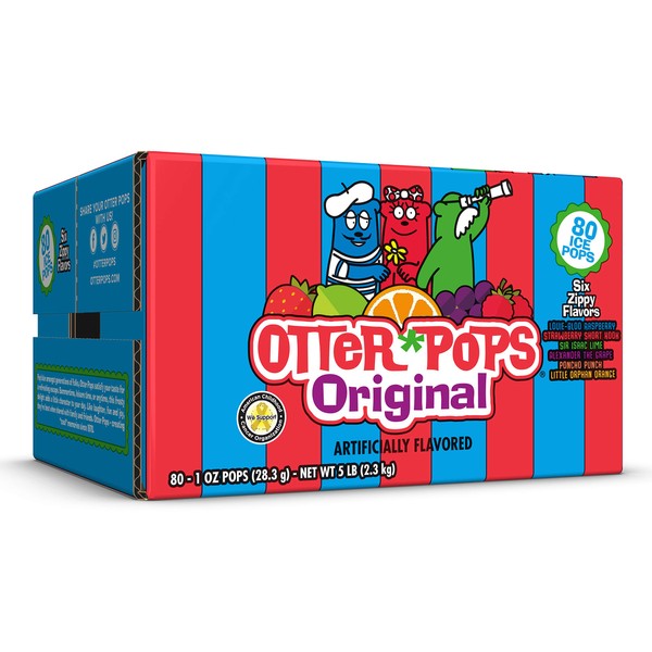 Otter Pops Freezer Ice Bars, Fat Free Ice Pops, Original Flavors (80 - 1 oz pops)