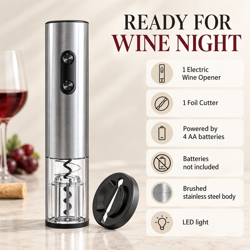 Electric Wine Opener with Foil Cutter LED Light and Dual