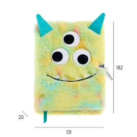 Back2Fun - Diario Segreto in Peluche con Lucchetto, Taccuino per Bambini a Righe con 80 Fogli, Divertente Design Mostro, con Occhi Sporgenti e Dettagli Ricamati