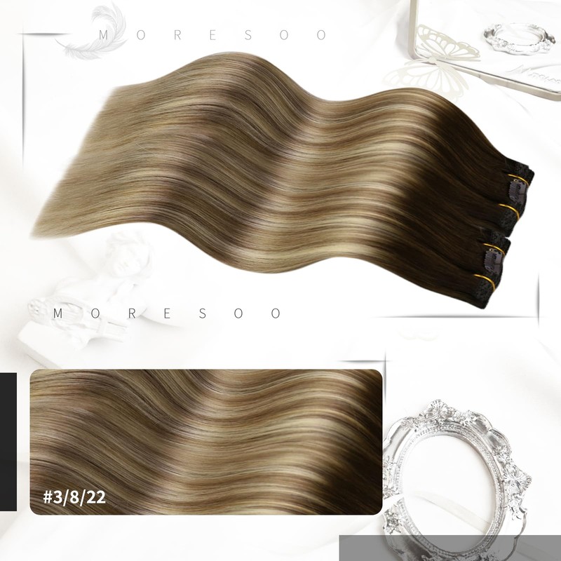 Moresoo Clip-In Real Hair Extensions Brown Extension Real Hair Clips