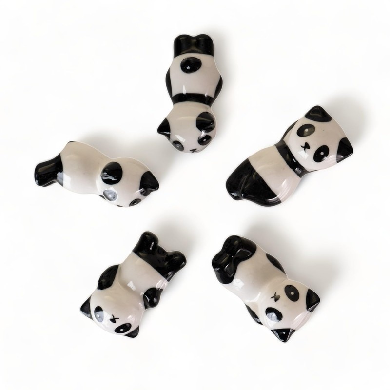 5 Pair Japanese Asian Bamboo Chopsticks Set with Panda Ceramic