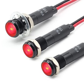 FILN 3 Pcs LED 8MM (5/16'' )110v Metal Indicator Light Pilot Lights Black Anodized Waterproof ip67 Red Green Yellow Bule White Signal Lamp (Red, 110V Black Anodized/3 Pcs)