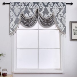 NAPEARL Swag Curtain Rod Pocket Short Jacquard Valance for Living Room Waterfall Valance Fancy Design with Satin Fabric Decoration