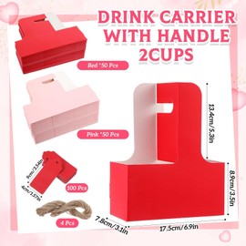 MotiMind 100 Pack 2 Cup Drink Carrier with Handle Kraft Paperboard Coffee Cup Holder Bulk for Hot Cold Drinks,Restaurant Food Service Delivery for Teachers Appreciation Week Mother's Day