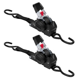 Donext Retractable Ratchet Strap(2 Pack), 1 Inch x 10 Feet Ratchet Tie Down Straps(1500lb Break Strength), Heavy Duty Auto Ratchet Straps for Truck, Cargo Trailer, Motorcycle and Boat, Black