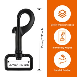 Swivel Snap Hooks Heavy Duty Dog Leash Clips 1 Inch Black Dog Leash Hooks Pet Leashes Safety Clips for Pet Leashes & Collar