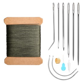 KAQRHFT 32 Yards Leather Upholstery Sewing Waxed Thread, 0.55 mm Leather Sewing Thread with Heavy Duty Needles, Round Waxed Thread for Leather Sewing Dark Green