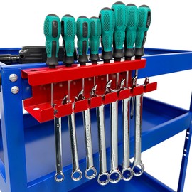 MUTUACTOR Magnetic Wrench Holder Heavy Duty,Anti-scratch Magnetic Mount Screwdriver Holders, 2 Layers Wrench Screw Drivers Holder for Work Bench Toolbox Tool Cart,1PCS,Red,9 Holes and 7 Slots