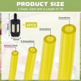 AFASOES 4 Sizes Strimmer Fuel Line, 2x3.5mm/2.5x5mm/3x5mm/3x6mm Fuel Hose Pipe Petrol Fuel Line Hose Clear Tubing Fuel with Fuel Filter for Trimmer Chainsaws Blowers Pressure Washers,1m