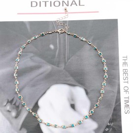 Cimenexe Vintage Blue Crystal Choker Necklace Bohemian Geometric Crystal Square Necklace Minimalist Gold Necklace Choker Adjustable Blue Crystal Necklace Jewelry for Women and Girls