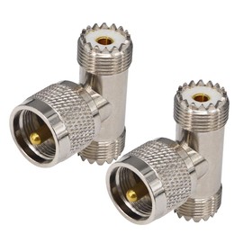 BOOBRIE M Type Coaxial Connector M Female - M Male to M Female T Adapter 3 Port M Type MP-MJ PL259-SO239 UHF Female to UHF Male T Type Antenna Connector for Connection, Relay, Distribution and Conversion, Set of 2