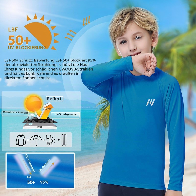 MEETWEE Kinder Jungen UV Shirt Langarm Schwimmshirt Badeshirt Lange SPF