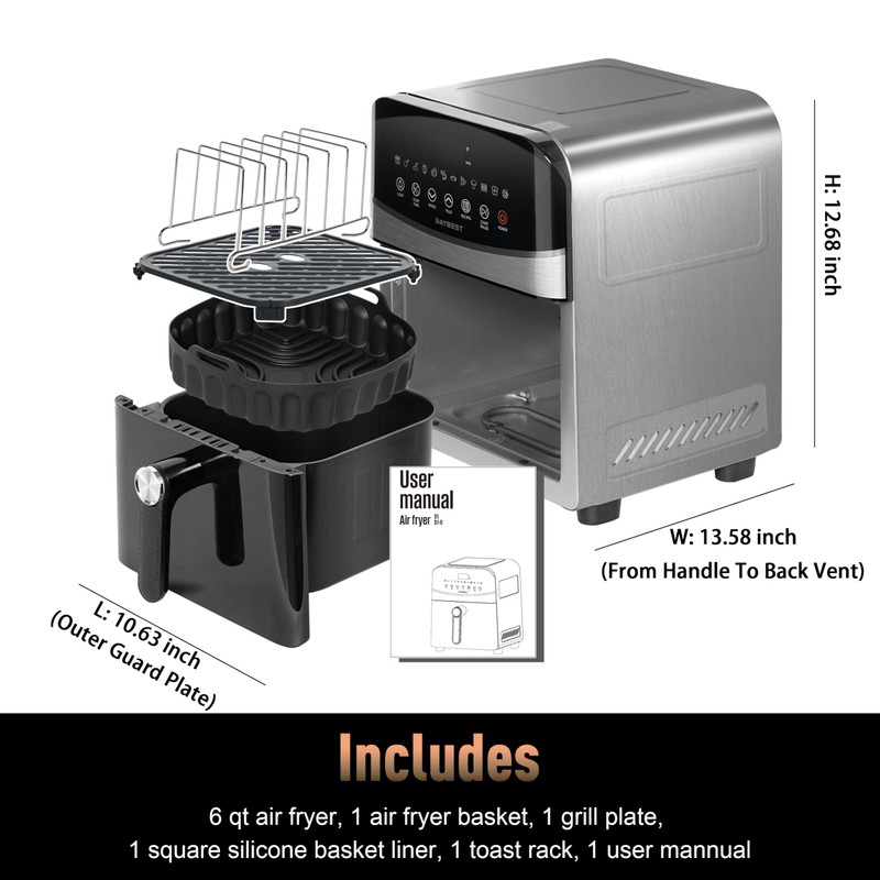 Stainless Steel Air Fryer Ceramic Coat Basket Non Toxic Metal