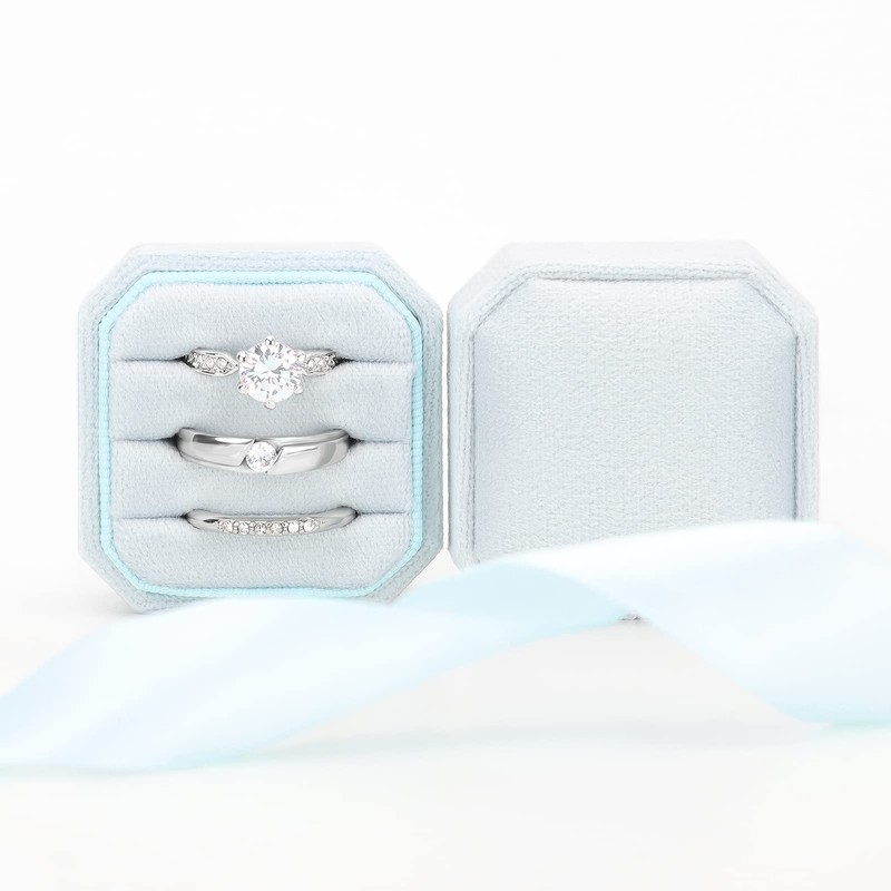 DesignSter Ring Box for Wedding Ceremony Square 3 Slots Velvet