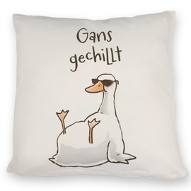 Gilbert the Gans Cushion with Saying Gans Gechillt Funny Comic Design Ideal for Birthday Birth Bad Luck Miesepeter Ganter