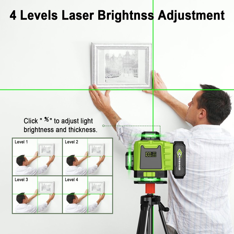 16 Lines Green Laser Level Kit -4x360° 4D Self-Leveling Cross