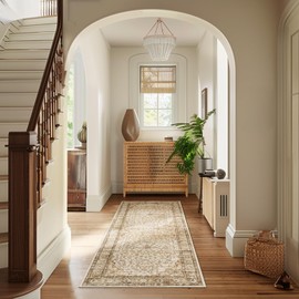 Topfinel Washable Runner Non Slip Rugs 60x180, Beige Faux Wool Short Pile Traditional Moroccan Style Rug