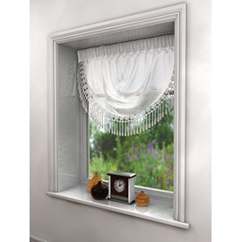 PLAIN WHITE SWAG LUXURY MACRAME PELMET SWAG MACRAME FRINGE TASSEL VALANCE DRAPES VOILE NET WINDOW DECOR
