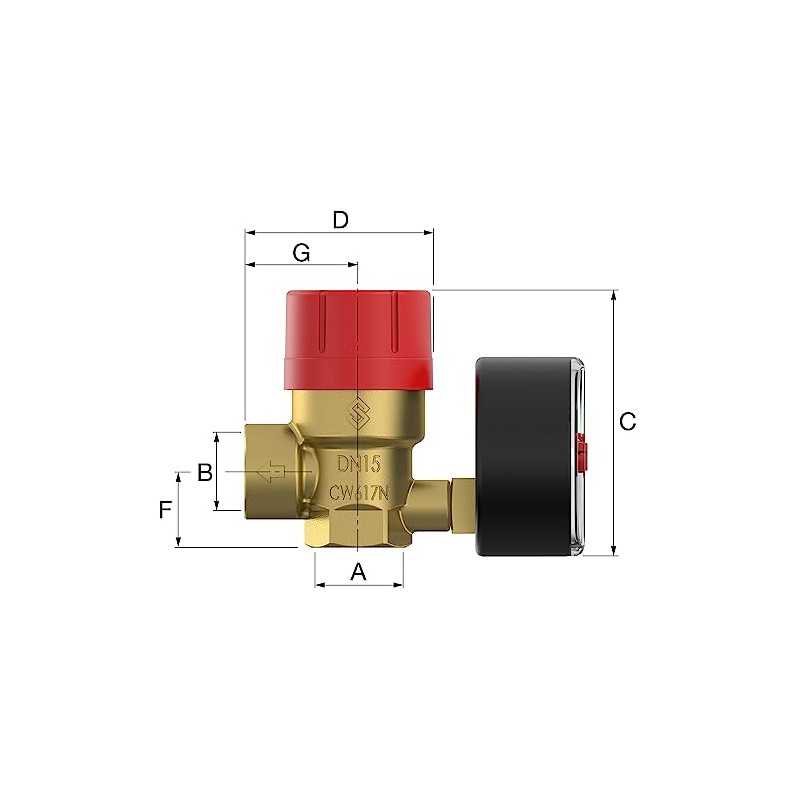 Flamco Prescomano 27683 Safety Valve with Pressure Gauge - Pressure