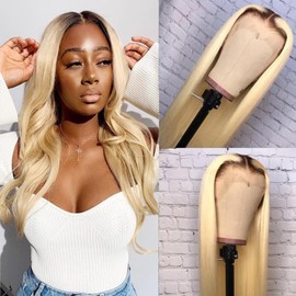 OiMiGO #1B/613 Ombre Blonde Lace Wigs Human Hair for Fashion Women Ombre Black Roots Blonde Straight 13x4 HD Lace Front Wigs with Pre Plucked Baby Hair Unprocessed Wigs Free Part(26Inch)