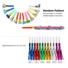 24PCS Party Noisemakers Set in 2 Styles, Funny Paper Blowouts Blowers, Colorful Glitter Fringed Metal Blowouts, Fiesta Decorations Party Favors Supplies for New Year Birthday Kids Party