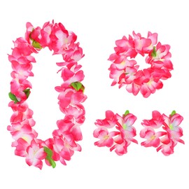 PENTA ANGEL Hawaiin Leis Set for Luau Party 4Pcs Tropical Flower Ribbon Lei for Summer Beach Pool Graduation Dance Party Favor Decoration (Pink)