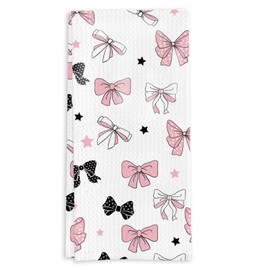 Coquette Pink Bow Tea Towel Gift for Girls, Preppy Pink Ribbon Bathroom Towel 16 * 24in