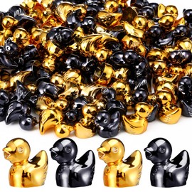 Blueweenly 100 Pcs Shiny Christmas Mini Duck Figures Colorful Christmas Duck Decor Micro Landscape Aquarium Garden Hide and Seek Decoration Charm for Party Gift(Gold and Black)