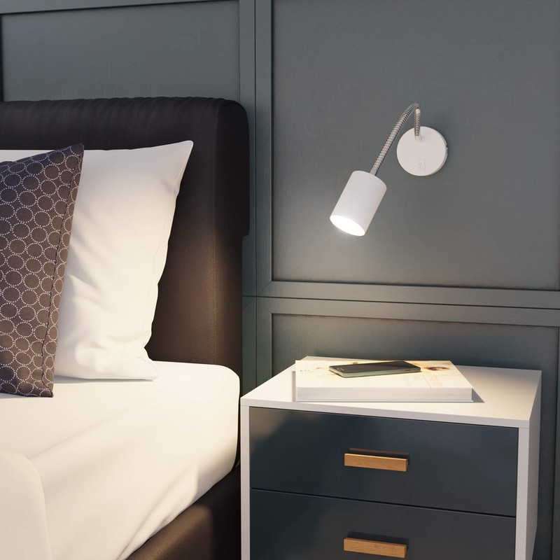 ledscom.de Waika Reading Lamp with Gooseneck and Switch Matte White