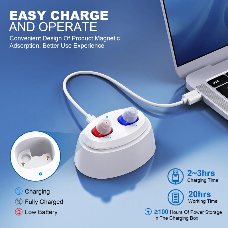 K&FCOPTEE Rechargeable Hearing Aids Invisible In Ear With Charging Case