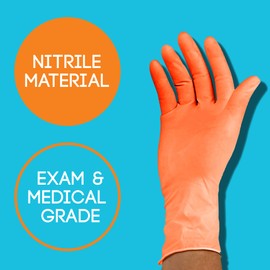 ASAP Orange Nitrile Gloves - Latex and Powder Free Examination Gloves - Disposable, Medical and Food Safe Orange Nitrile Powder Free Gloves - 4.5 Mil Nitrile Gloves Large - Case of 1000