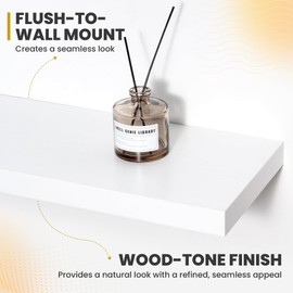 Acovy 40 Inch Floating Shelves, 9.3" Deep Floating Shelf Wall Mounted, 40" Wall Shelves, Rustic Deep Bookshelf, Large Display Shelves & Storage Shelves for Bedroom, Living Room, White, Set of 2