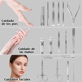 Kit de Manicura y Pedicura EUARD de 17 Piezas - Instrumentos de Acero Inoxidable (Cortauñas, Tijeras, Pinza, Limador, Espátula, Sacabarrillos y Más) - Incluye Estuche de Viaje Elegante - Ideal para Mujeres y Hombres（Marrón）