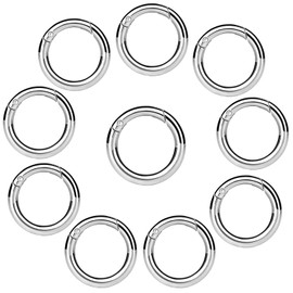 Round Carabiner, Pack of 10, 25 mm Carabiner Ring, Zinc Alloy Round Carabiner for Everyday Use on a Backpack or Keychain, DIY Craft Carabiner (Silver)