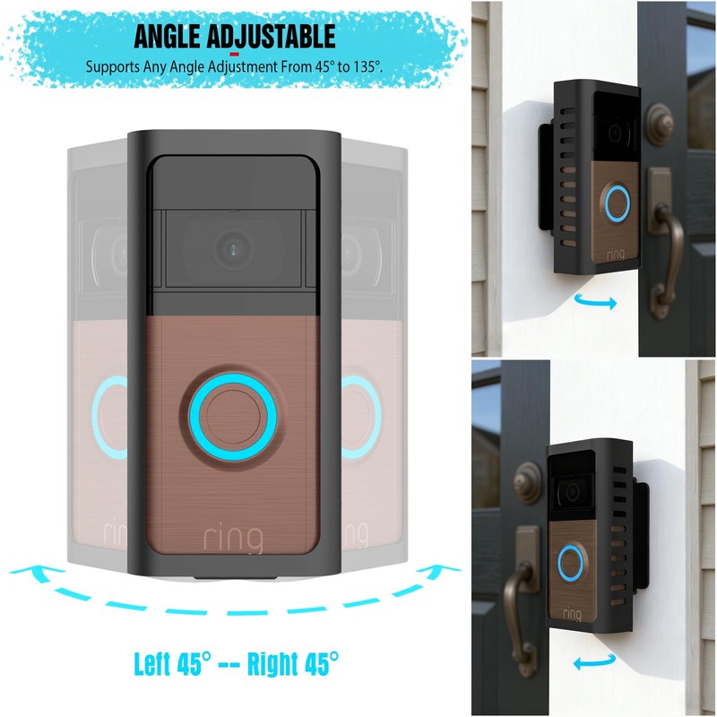 Anti-Theft Doorbell Mount with Adjustable Angle(45-135 Degrees),Upgraded Steel Metal Bracket