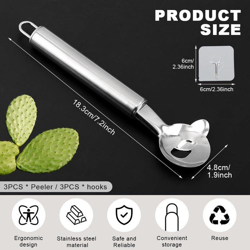 3 Pcs Cactus Peeler Tool, Stainless Steel Pelador de Nopales,